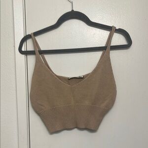 Tan Ribbed Knit Crop Top